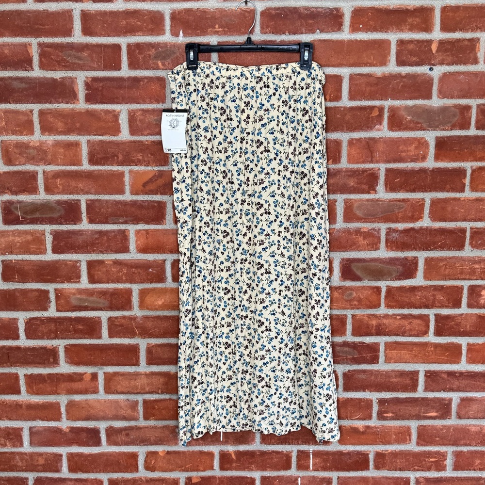Vintage Floral Midi Skirt - Cream and Blue